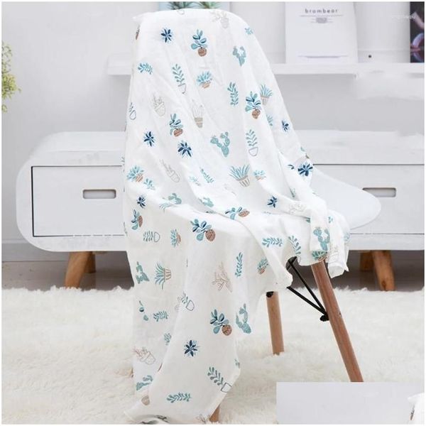 Decken Windeln Baby Badetuch 120x110 cm Musselin Ddle Wrap Baumwolle Strand Duschdecke Niedliche weiche zweilagige Gaze Kleinkind Kinderwagen Er Otc0T