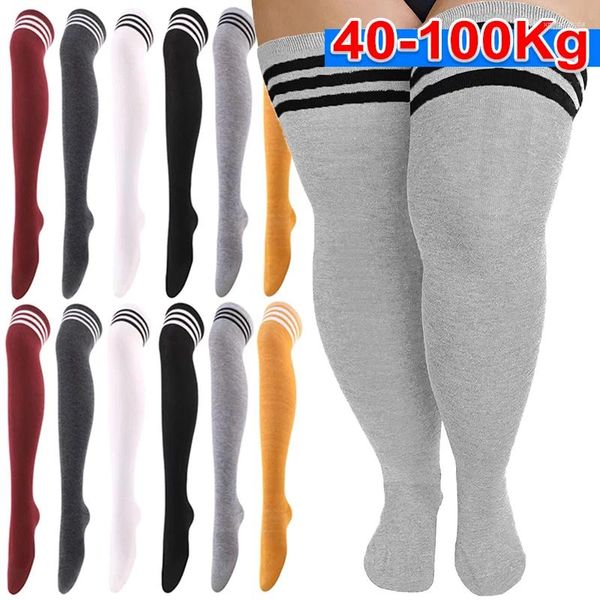 Meias femininas listradas meias de algodão coxa alta plus size acima do joelho leggings longas lolita preto branco sexy meias coxas meia