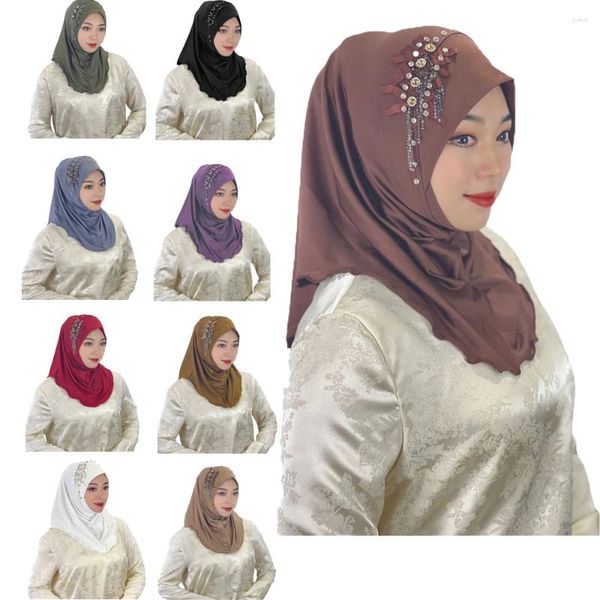 Этническая одежда Малайзия Мусульманские женщины Хиджаб Цельный шарф Амира Мгновенный шарф с бриллиантами Исламская молитва Полное покрытие Шали Шапки Рамадана Тюрбан