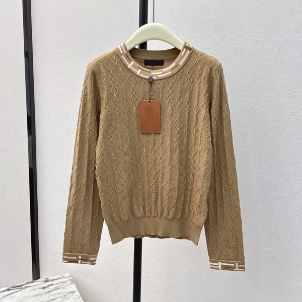 Damenpullover Europäische Modemarke Khaki Kettenmuster Häkelpullover mit langen Ärmeln, lockerer Pullover