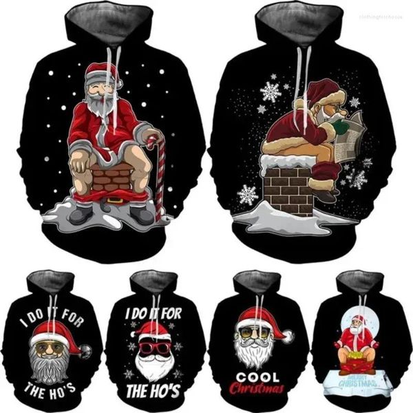 Hoodies masculinos Natal 3D Impresso Outono Papai Noel Hoodie Moda Manga Longa Colorido Pulôver Camisas Personalidade Capuz Moletom Engraçado