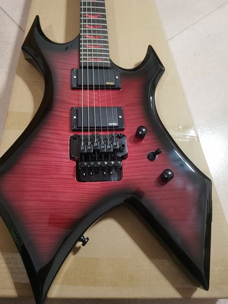 B.C.ich E -Gitarre, Lock String Nut, Floyd Rose Tremolo Bridge, Black Circle Red Flame Maple Top, aktive Pickup -Gitarre auf Lager.Schnelle Lieferung