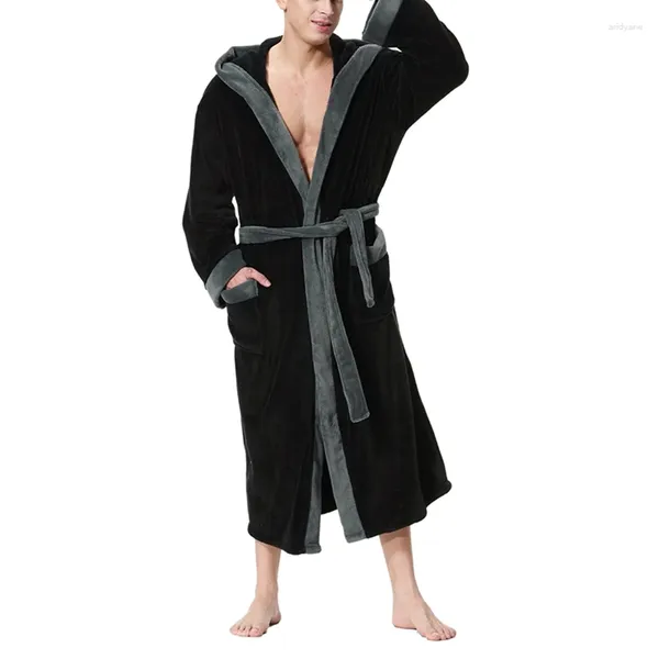 Homens sleepwear homens plush robe manga longa lã comprimento total inverno vestido de veludo roupão flanela casa pijama casaco com cinto