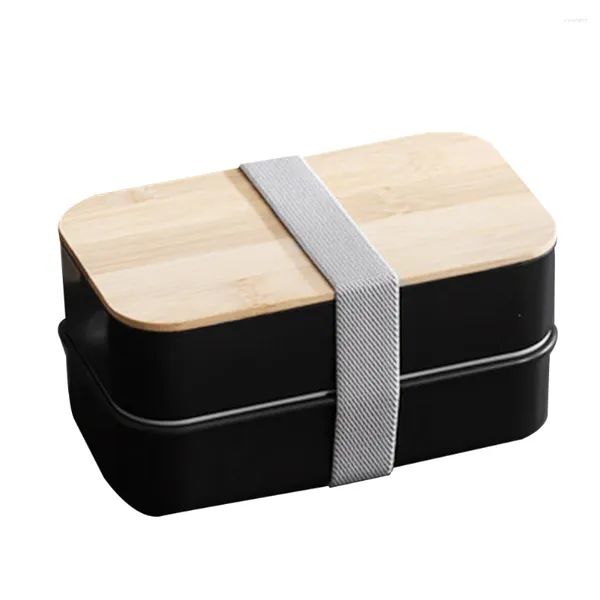 Louça Bento Box Estilo Japonês 2 Camadas Compartimentos de Almoço para Crianças Meninos Meninas e Mulheres Homens Adultos Preparação de Refeição Preto