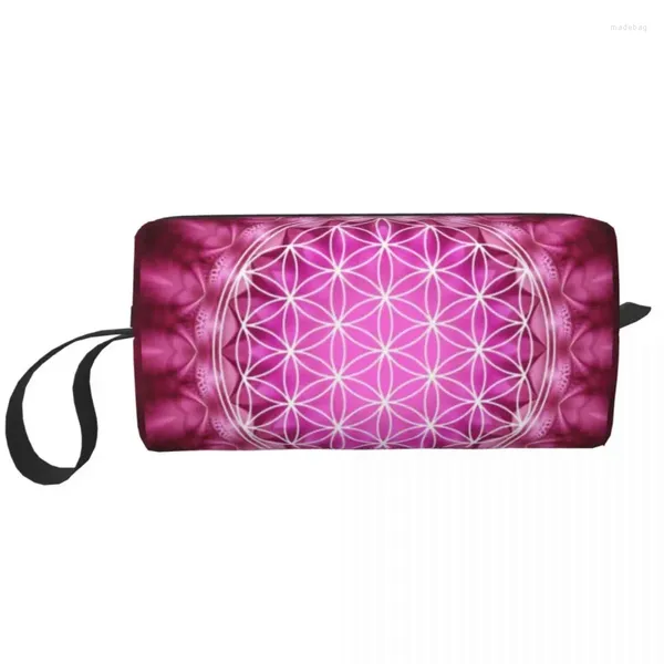 Sacos cosméticos bonito flor da vida viagem saco de higiene feminina geometria sagrada mandala organizador de maquiagem beleza armazenamento dopp kit