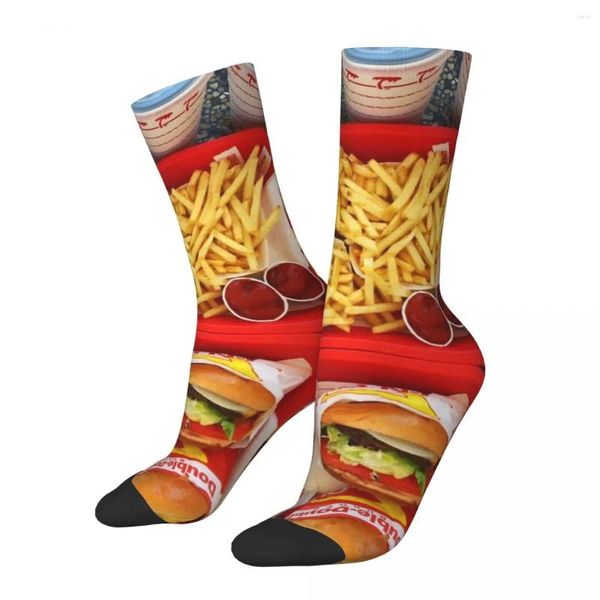 Calzini da uomo Divertenti Compressione Felice In N' Out Retro Harajuku Fast Food Hip Hop Novità Modello Crew Calzino Pazzo Regalo Stampato