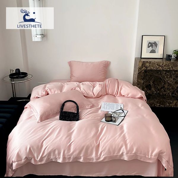 Liv-esthete senhora rosa puro 100% seda conjunto de cama sedoso rainha rei capa edredão folha plana fronha roupa de cama conjunto para o presente do sono 240202