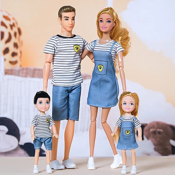 1/6 Barbi Bebek Oyuncak Aile Bebek Seti 4 Kişilik Mom Dad Çocuklar 30cm Barbies Bebek Tam Set Eğitim için Giysiler Doğum Günü Hediyesi 240202