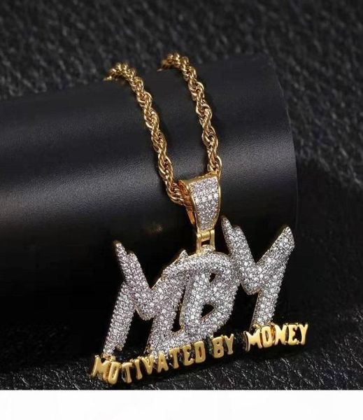 Iced Out MBM Motivated By Money Anhänger Halskette für Männer Frauen Luxus Designer Herren Bling Diamant Buchstaben Anhänger Hip Hop Kette N8145675