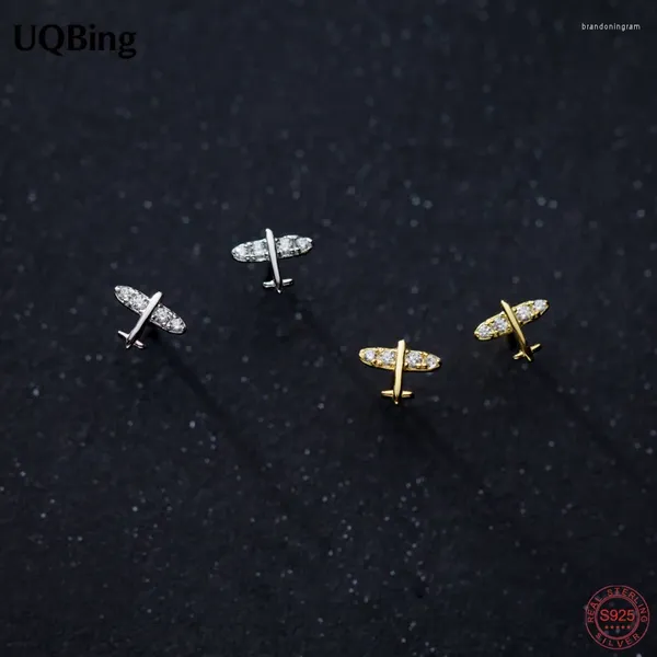 Orecchini a bottone 1 paio semplice argento sterling 925 mini zircone CZ pavimenta aeroplano gioielli da donna per feste all'ingrosso