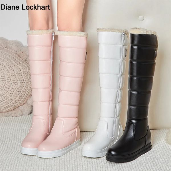 Inverno caldo rosa bianco stivali da neve scarpe da donna 2023 tacchi bassi stivali alti al ginocchio piattaforma femminile peluche barche lunghe Mujer nero 3443 240123