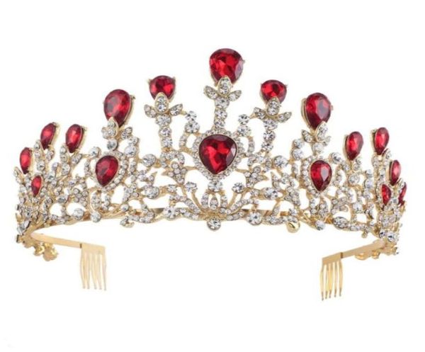 Classico vintage placcato oro rubino blu reale strass principessa donna Weddig partito capelli diademi corona68786883614370