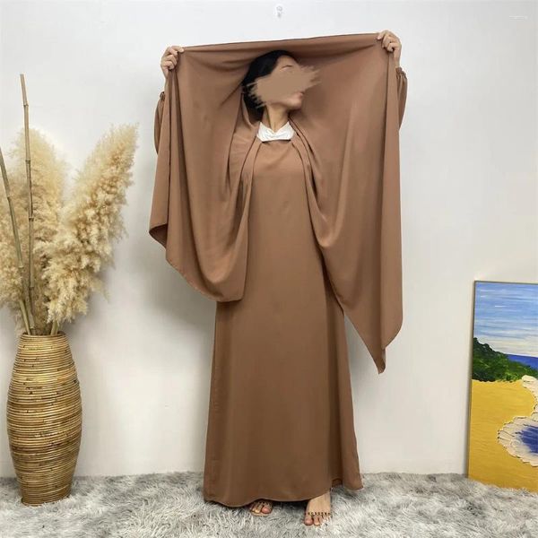 Ethnische Kleidung mit Kapuze, Abaya Nida Eid mit befestigtem Hijab, Ramadan, bescheidene muslimische Frauen, einfach zu tragen, islamisches Gebetskleid, schlichte Maxi-Robe