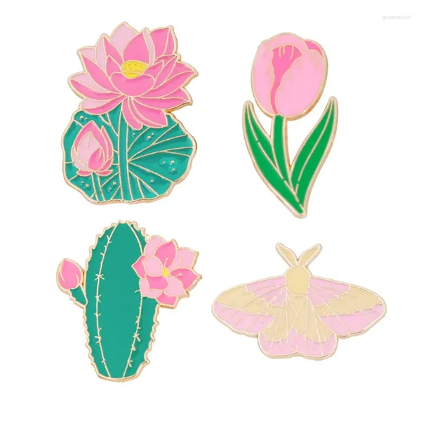 Broschen Tulpe Blume Emaille Pins Lotus Kaktus Schmetterling Brosche Revers Abzeichen Schmuck Geschenk für Kinder Freunde