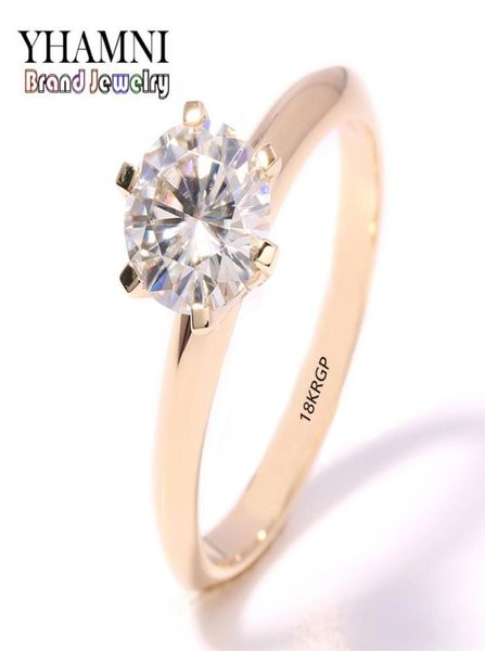 Ювелирные изделия YHAMNI имеют штамп 18KRGP, оригинальное кольцо из желтого золота с одинарным цирконием, женские обручальные золотые кольца JR169 L181009038570934473655
