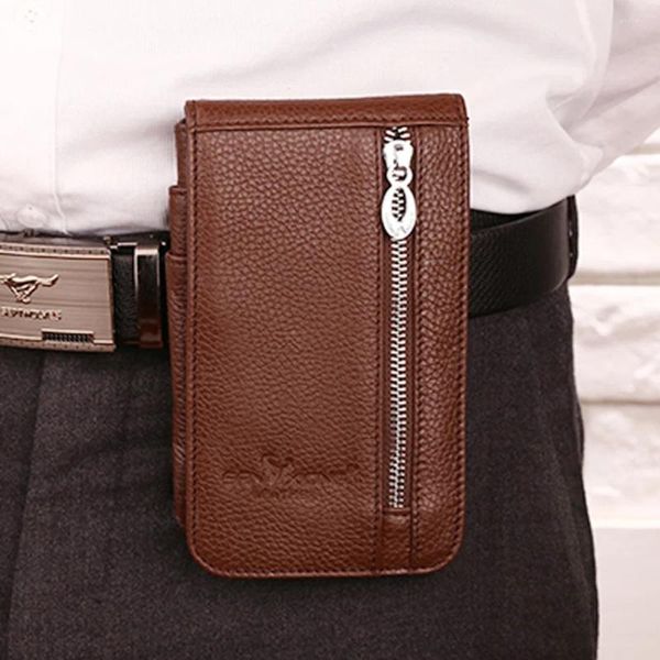 Taille Taschen Männer Zelle/Handy Fall Abdeckung Tasche Fanny Pack Echtes Leder Geldbörse ID Halter Karte Rindsleder Haken hüfte Bum Gürtel Geld