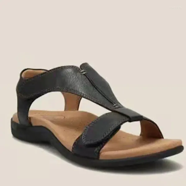 Sandali in pelle PU per donna scarpe estive retrò cinturino leggero alla caviglia sandali da spiaggia morbidi e durevoli