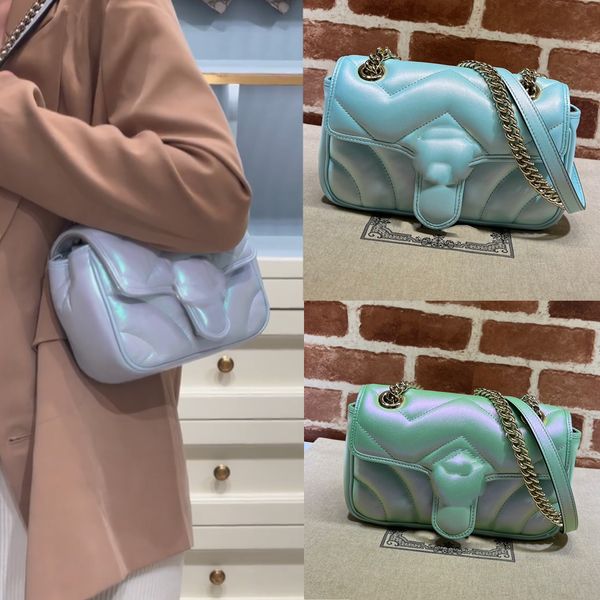 2024 bolsa desiger MARMONT pequena bolsa de ombro iridescente acolchoada couro bolsa crossbody variação de luxo bolsa mensageiro de hardware em tom dourado brilhante