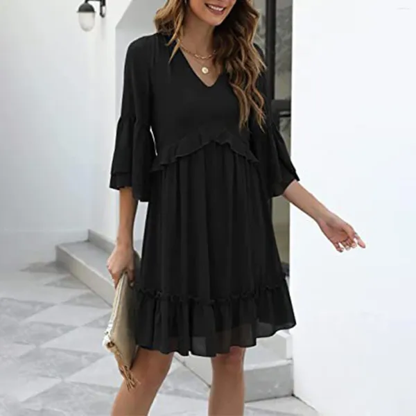 Vestidos casuais mulheres primavera / verão lazer moda v cintos para mulheres uma linha skater frisado longo vestido de noite