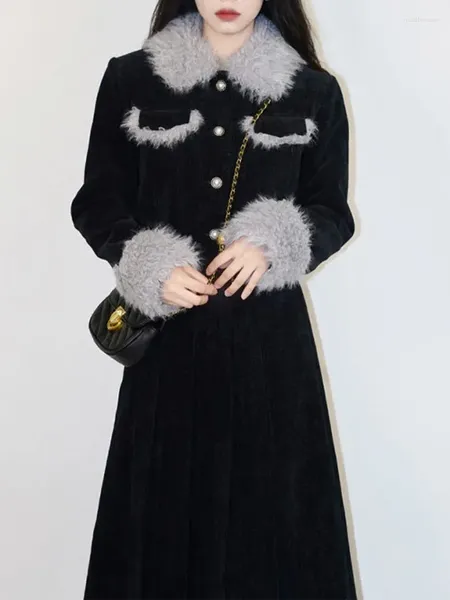 Рабочие платья, винтажный бархатный комплект с юбкой из 2 предметов, женский комплект 2024, зимняя вечеринка, элегантный костюм в корейском стиле, тонкое теплое пальто с длинными рукавами, повседневное миди