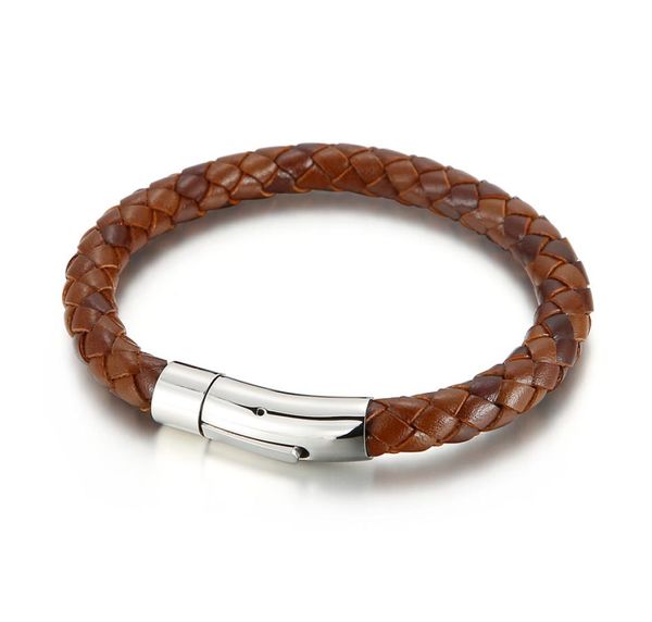 Gioielli fatti a mano Men039s Bracciale a catena intrecciato con cordoncino di cuoio color marrone blu da 8 mm Chiusura in acciaio inossidabile da 215 mm8027044