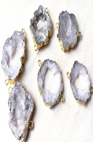 Conector de geodo de quartzo de cristal de rocha natural, contas drusas, fatia de ágata drusa, conector de pedra preciosa, contas para fazer jóias 4098639