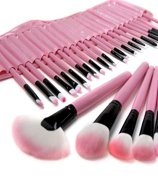 32 PCS Lã Rosa Pincéis de Maquiagem Conjunto de Ferramentas com Estojo de Couro PU Cosméticos Kit de Pincel de Maquiagem Facial5133031
