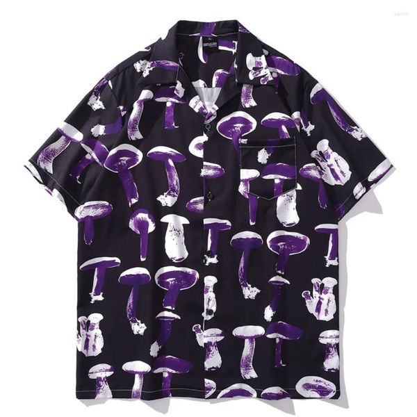 Camicie casual da uomo Mushroon viola Stampa intera Hawaii Uomo Estate Manica corta Top maschile