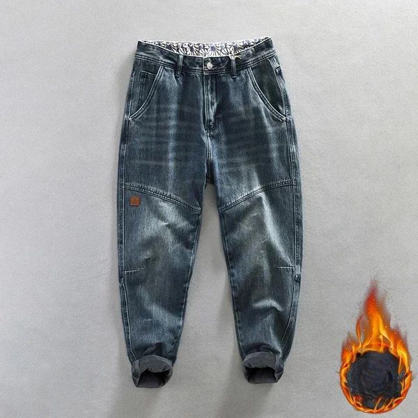 Jeans masculinos inverno engrossado veludo casual para roupas masculinas lavado algodão macio streetwear calças oversize k1009