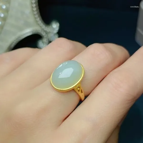 Cluster-Ringe im chinesischen Stil weißer Jade-Ring 12 mm 16 mm hochwertiges Silber für Party 925 Schmuck