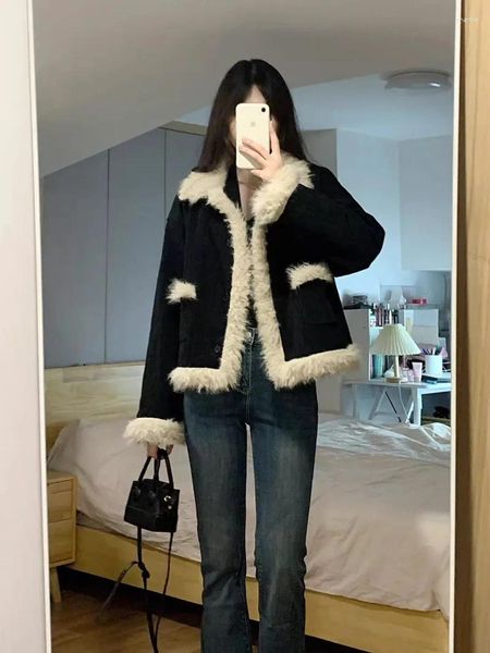 Frauen Jacken Süße Mädchen Pelz Kragen Jacke Winter Lose Fit Lange ärmeln Plüsch Kurze Baumwolle Top Mode Weibliche Kleidung