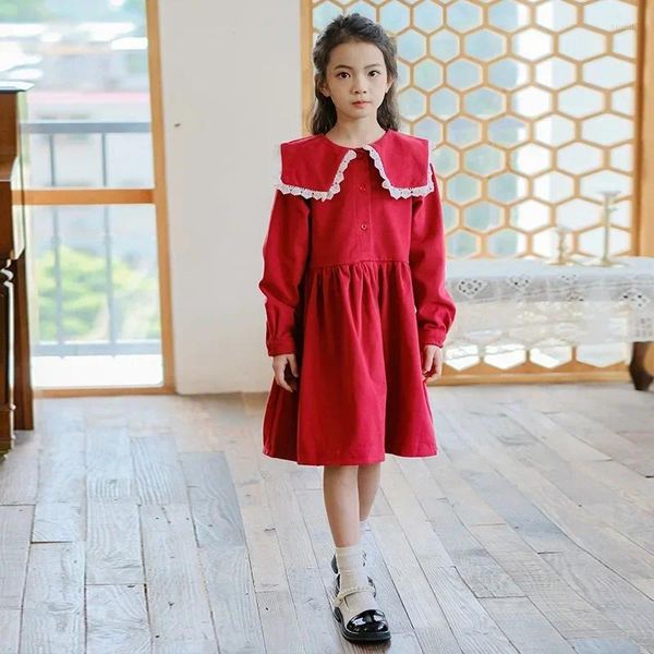 Платья для девочек Платье для девочек 2024 Осень и зима Детская одежда в корейском стиле с лацканами Год колледжа Рождество #7500