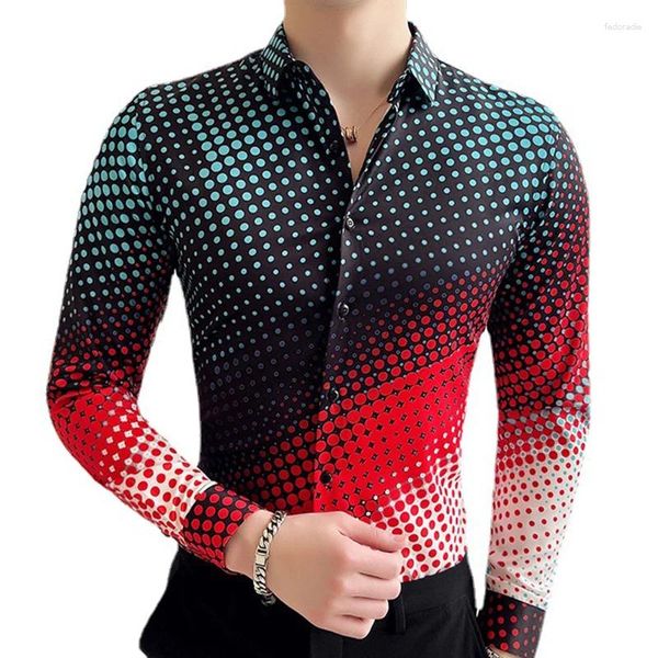 Camicie casual da uomo Camicia digitale di lusso primaverile Stampa a pois colorati a maniche lunghe Camicetta monopetto Party NightClub Slim Fit