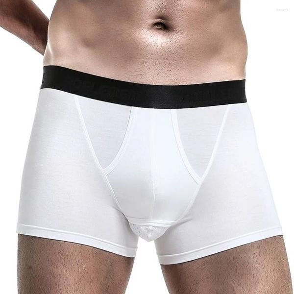 Cuecas masculinas modal confortável respirável troncos boxer briefs sexy gunmetal separação roupa interior u convexo bolsa elástica