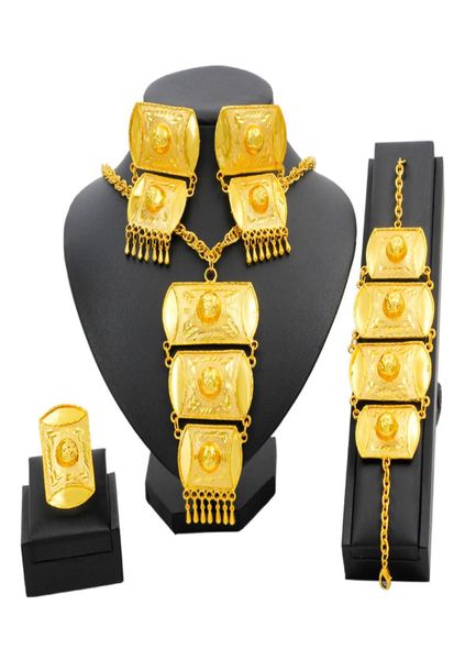 Set di gioielli africani Oro Dubai Set di gioielli d'oro da donna Collana Bracciale Orecchini Gioielli etiopi di lusso per matrimonio4196199