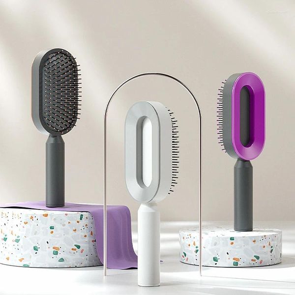 Caixas de armazenamento Salon Massagem Detangling Hair Combs Clique Auto Limpeza Escova para Mulheres