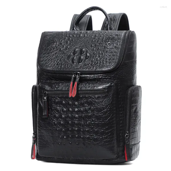 Rucksack Marke Alligator Echtes Leder Männer Rucksäcke Mode Echte Natürliche Student Junge Luxus Computer Laptop Tasche