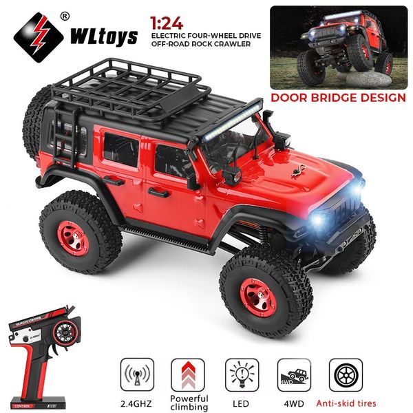 Wltoys 2428 1/24 Mini-RC-Auto 2,4 G mit LED-Leuchten, Allrad-Geländewagenmodell, ferngesteuertes mechanisches LKW-Spielzeug für Kinder, 240127