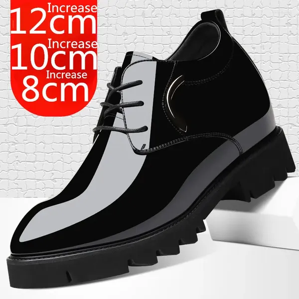 Sapatos de vestido altura aumentada 12cm homens invisível interior crescente couro formal elevador de negócios casamento