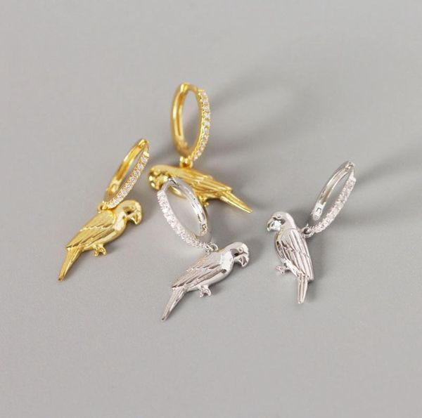 Silvology 925 prata esterlina papagaio hoop brincos micro zircão animal criativo elegante bonito brincos para mulher 2020 novas jóias8438638