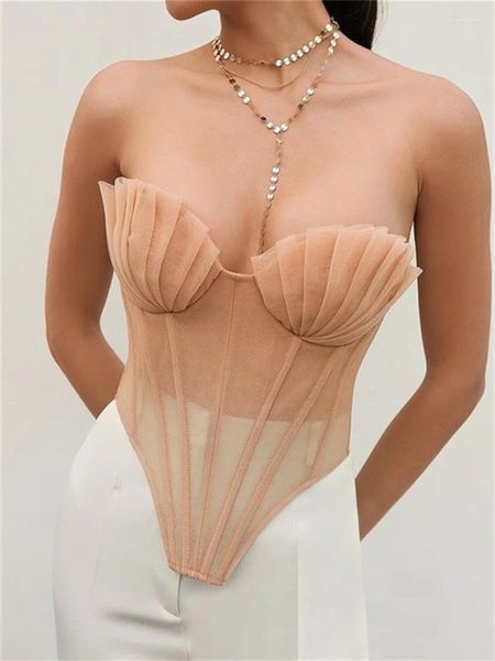 Женские майки, женские винтажные сексуальные корсетные топы, летние сетчатые укороченные бюстье с прозрачными костями, 90-е годы Y2K Fairycore Tube, клубная одежда