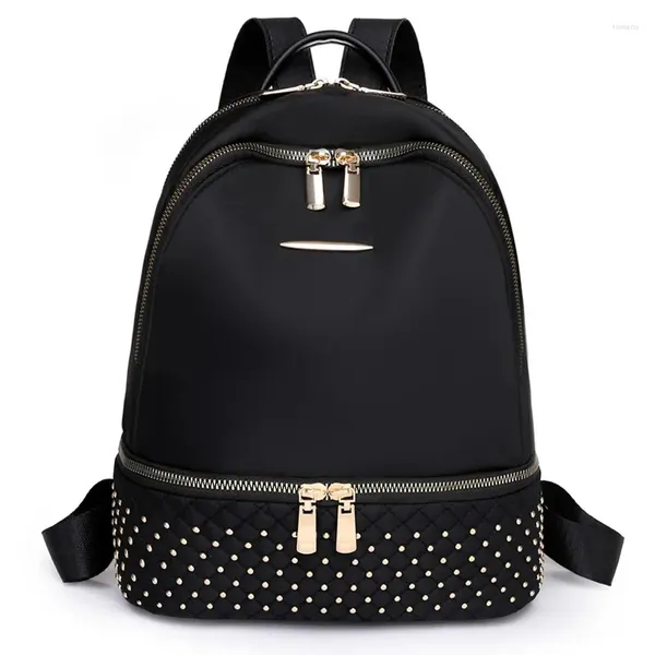 Sacos escolares femininos mochila casual à prova d'água oxford moda feminina bolsa de viagem marca senhoras grande capacidade com rebite