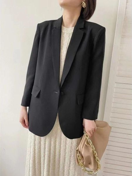 Ternos femininos 2024 mulheres tecido de acetato clássico de um botão commuter versátil blazers jaqueta