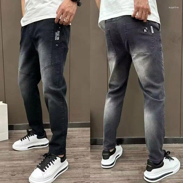 Calças de brim masculinas chegada 2024 homens soltos estiramento reto denim casual harem calças bordado streetwear macio magro designer baggy