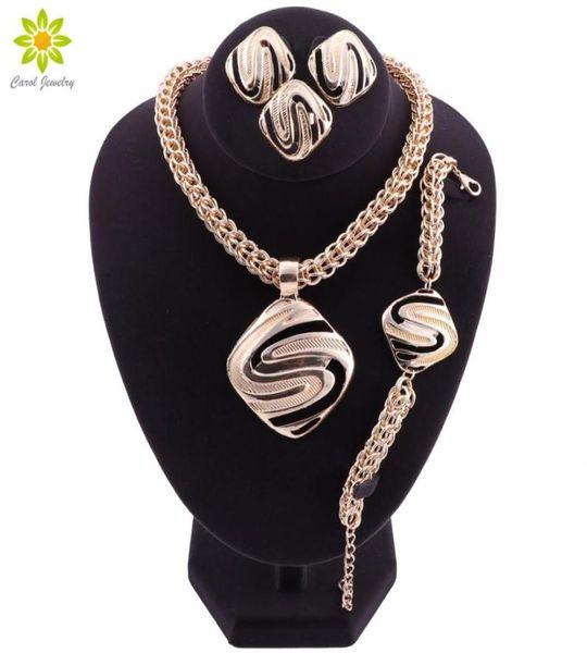 Conjunto de joias nigerianas para mulheres, joias africanas parure bijoux femme contas de casamento africanas estilo colar banhado a ouro set7940596