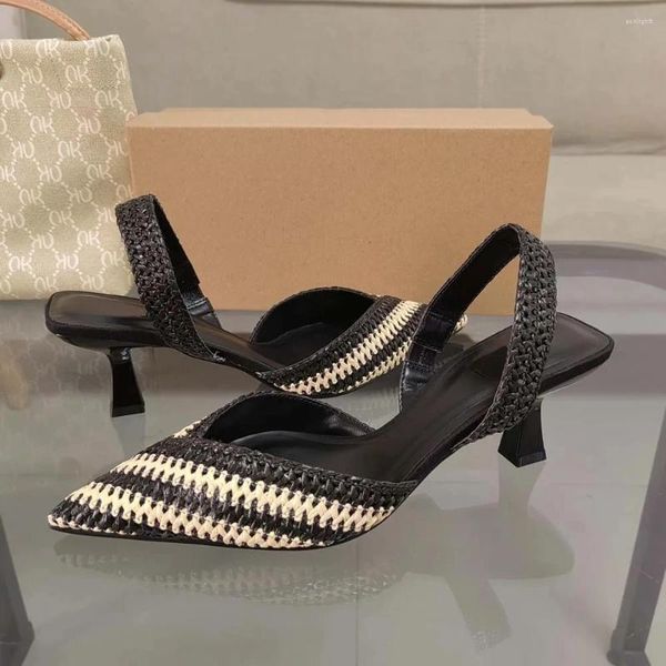 Scarpe eleganti Donna Tacchi gattino Moda intrecciata Slingback con tacco 2024 Autunno Punta a punta Pompa Elegante ufficio da donna Muller Tacchi a spillo