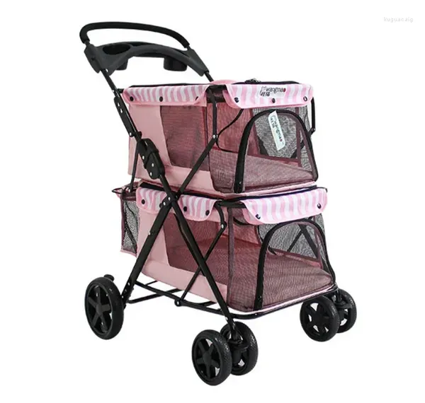 Hundeträger, tragbarer, zusammenklappbarer Doppelschicht-Haustier-Kinderwagen für 2 Hunde mit großem Platz, vierrädrige Doppel-Kinderwagen, Verkauf, Outdoor-Reisen