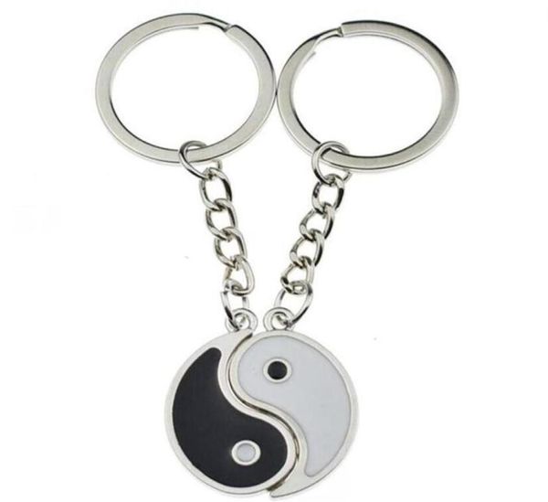 Coppia d'argento vintage smalto cinese Yin Yang portachiavi portachiavi portachiavi souvenir San Valentino039s regalo per chiavi gioielli auto NEW351325066