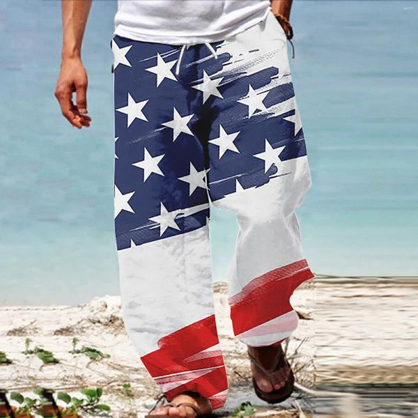 Pantaloni da uomo Uomo Bandiera americana Patriottica per il 4 luglio Hippie Harem Baggy Boho Memory Foam Pretty House Calzino piatto anteriore