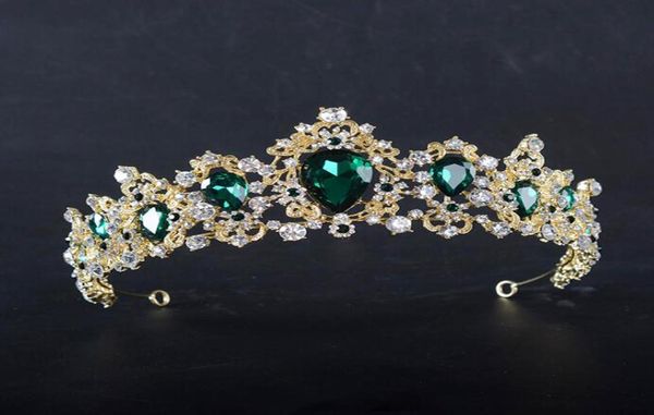 Barock Rot Blau Grün Krone Kristall Braut Tiaras Vintage Gold Haarschmuck Hochzeit Strass Diadem Festzug Kronen7689669